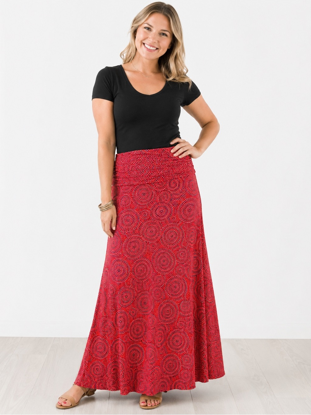 Red Printed Maxi Skirt - Women
